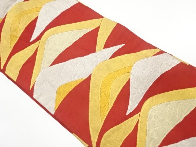 JAPANESE KIMONO / ANTIQUE NAGOYA OBI / SILK / WOVEN ABSTRACT MOUNTAINS